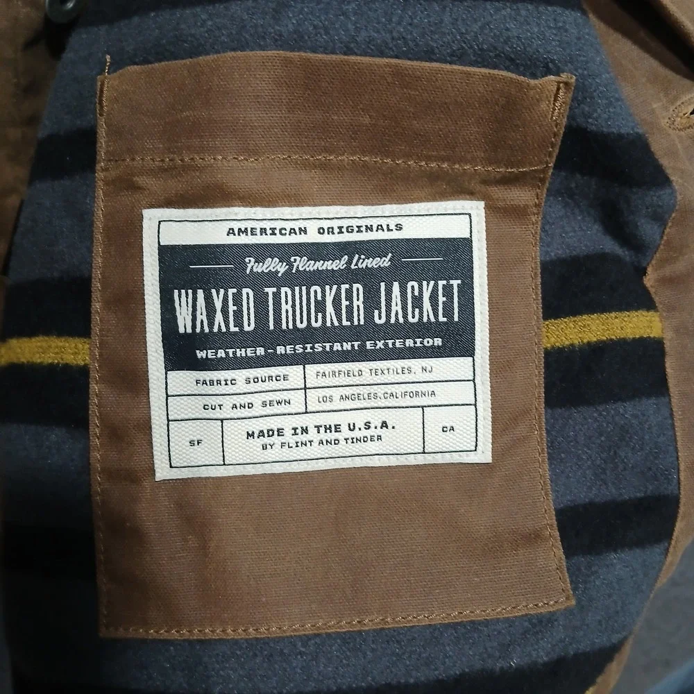 Flint and Tinder Flannel-Lined Waxed Trucker Jacket M Utility Farm 100% cotton